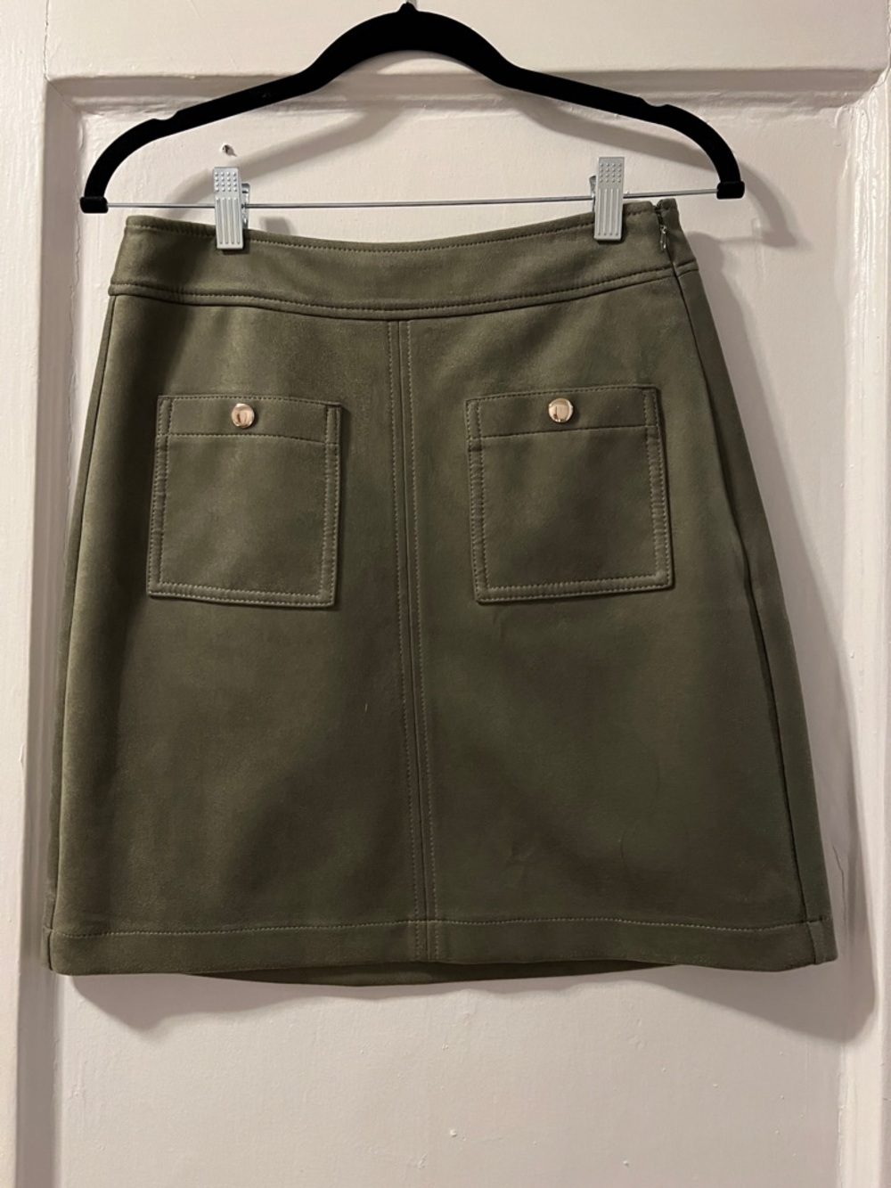 LOFT Olive A-Line Mini Skirt with Front Patch Pockets